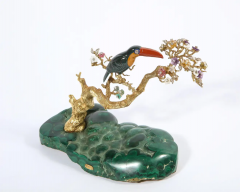 18K Gold Diamonds Amethyst Tourmaline Bloodstone and Jasper Toucan Bird - 2433976