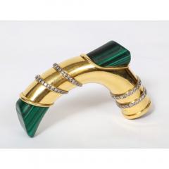 18K Gold Diamonds and Malachite Cane Walking Stick Handle by Asprey London - 1111034