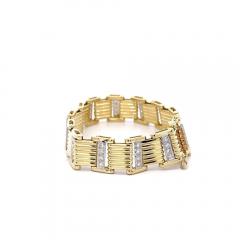 18K Gold Square Link 2 Tone Diamond Mens Bracelet - 3934070