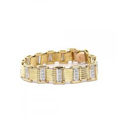 18K Gold Square Link 2 Tone Diamond Mens Bracelet - 3934073