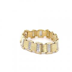 18K Gold Square Link 2 Tone Diamond Mens Bracelet - 3934078