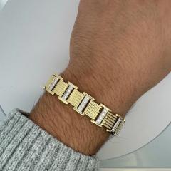 18K Gold Square Link 2 Tone Diamond Mens Bracelet - 3934083