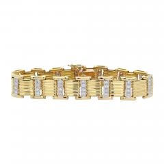 18K Gold Square Link 2 Tone Diamond Mens Bracelet - 3939742