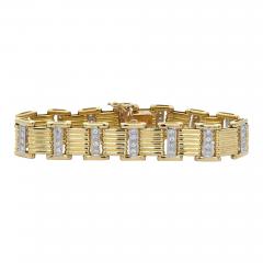 18K Gold Square Link 2 Tone Diamond Mens Bracelet - 3948202