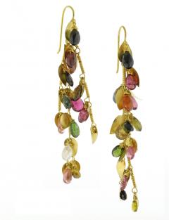 18K Gold Tourmaline Drop Earrings with Leaf Charms - 4265009