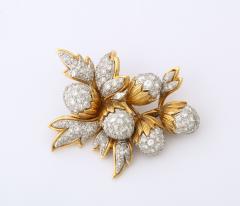 18K Gold and Platinum Brooch with Diamond Acorns and Leaves - 2945737