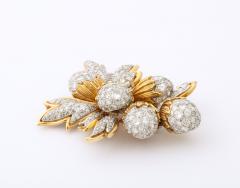 18K Gold and Platinum Brooch with Diamond Acorns and Leaves - 2945743