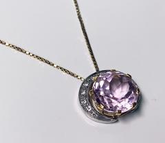 18K Kunzite and Diamond Pendant with 18K chain  - 2986054