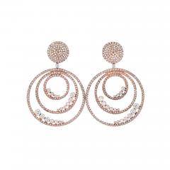 18K ROSE GOLD DIAMOND TRIPLE HOOP EARRINGS - 2424653