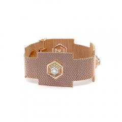 18K Rose Gold Hexagonal Shape Mesh Finish Ring Bracelet Pendant Set - 3934076