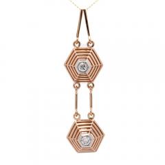 18K Rose Gold Hexagonal Shape Mesh Finish Ring Bracelet Pendant Set - 3934085