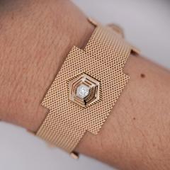 18K Rose Gold Hexagonal Shape Mesh Finish Ring Bracelet Pendant Set - 3934095