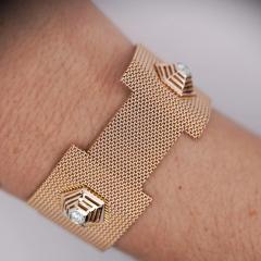 18K Rose Gold Hexagonal Shape Mesh Finish Ring Bracelet Pendant Set - 3934098