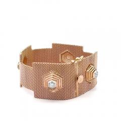 18K Rose Gold Hexagonal Shape Mesh Finish Ring Bracelet Pendant Set - 3934102