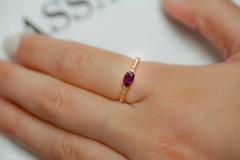 18K Rose Gold Oval Cut Natural Ruby and Diamond Ribbed Bezel Set Ripple Ring - 3513185