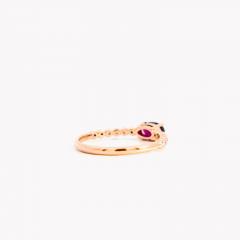 18K Rose Gold Oval Cut Natural Ruby and Diamond Ribbed Bezel Set Ripple Ring - 3513186