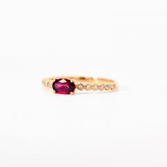 18K Rose Gold Oval Cut Natural Ruby and Diamond Ribbed Bezel Set Ripple Ring - 3513189