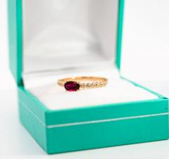 18K Rose Gold Oval Cut Natural Ruby and Diamond Ribbed Bezel Set Ripple Ring - 3513223