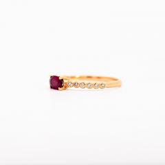 18K Rose Gold Oval Cut Natural Ruby and Diamond Ribbed Bezel Set Ripple Ring - 3513229