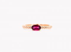 18K Rose Gold Oval Cut Natural Ruby and Diamond Ribbed Bezel Set Ripple Ring - 3513242