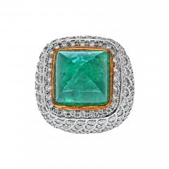 18K TWO TONE 38 CARAT SUGARLOAF GREEN EMERALD AND DIAMOND COCKTAIL RING - 2688846