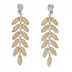18K TWO TONE 48 00CTTW DIAMOND FEATHER DANGLING EARRINGS - 3113446