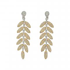 18K TWO TONE 48 00CTTW DIAMOND FEATHER DANGLING EARRINGS - 3116895