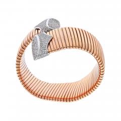 18K TWO TONE CROSSOVER WIDE DIAMOND ACCENTED WRAP BRACELET - 2709287