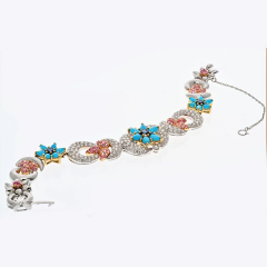 18K TWO TONE TURQUOISE DIAMOND FLOWER MOON BRACELET - 2956699