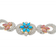 18K TWO TONE TURQUOISE DIAMOND FLOWER MOON BRACELET - 2956704