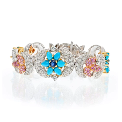 18K TWO TONE TURQUOISE DIAMOND FLOWER MOON BRACELET - 2956712