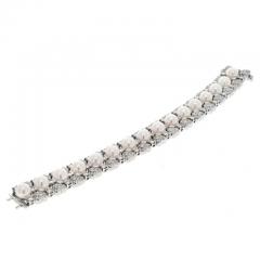 18K WHITE GOLD 15 00CTTW ROUND DIAMOND AND PEARL ONE LINE BRACELET - 3113437