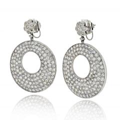 18K WHITE GOLD 20 CARAT DIAMOND DISC STYLE DROP PAVE EARRINGS - 3332399