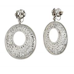 18K WHITE GOLD 20 CARAT DIAMOND DISC STYLE DROP PAVE EARRINGS - 3332400