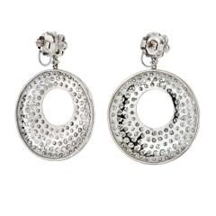 18K WHITE GOLD 20 CARAT DIAMOND DISC STYLE DROP PAVE EARRINGS - 3332401