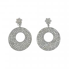 18K WHITE GOLD 20 CARAT DIAMOND DISC STYLE DROP PAVE EARRINGS - 3334139