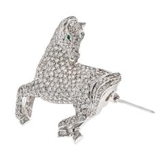 18K WHITE GOLD 4 00CTS ROUND DIAMOND HORSE PIN BROOCH - 2789405