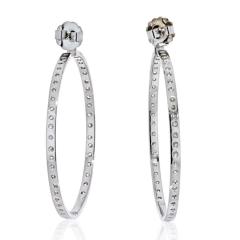 18K WHITE GOLD 9 25 CARATS 2 INCH HOOP DIAMOND EARRINGS - 2512460