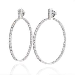 18K WHITE GOLD 9 25 CARATS 2 INCH HOOP DIAMOND EARRINGS - 2512461