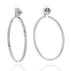 18K WHITE GOLD 9 25 CARATS 2 INCH HOOP DIAMOND EARRINGS - 2512462