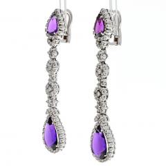 18K WHITE GOLD AMETHYST AND DIAMOND DROP DANGLING EARRINGS - 2806424