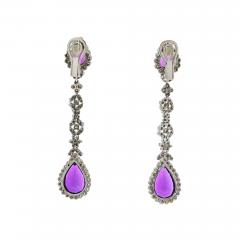 18K WHITE GOLD AMETHYST AND DIAMOND DROP DANGLING EARRINGS - 2812577