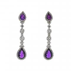 18K WHITE GOLD AMETHYST AND DIAMOND DROP DANGLING EARRINGS - 2812578