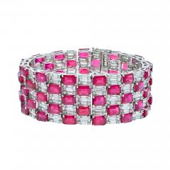 18K WHITE GOLD DIAMOND AND RUBY ESTATE CARPET STYLE BRACELET - 2709273