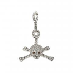 18K WHITE GOLD DIAMOND SCULL CHARM PENDANT - 3254699