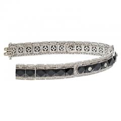 18K WHITE GOLD FRENCH CUT ONYX AND DIAMOND BUCKLE STYLE BRACELET - 2806414