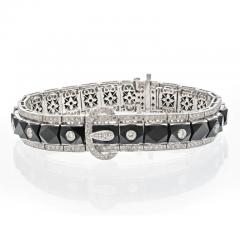 18K WHITE GOLD FRENCH CUT ONYX AND DIAMOND BUCKLE STYLE BRACELET - 2806416