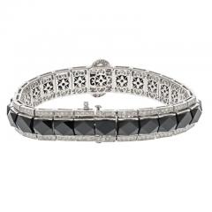 18K WHITE GOLD FRENCH CUT ONYX AND DIAMOND BUCKLE STYLE BRACELET - 2806418