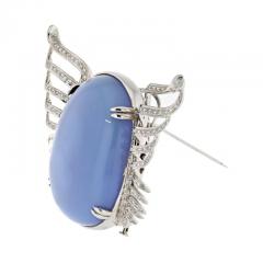 18K WHITE GOLD LARGE QUARTZ AND DIAMOND WINGS BROOCH - 3226537