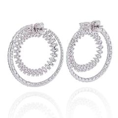 18K WHITE GOLD OPEN CIRCLE MARQUISE ROUND CUT DIAMOND HOOP EARRINGS - 2152983